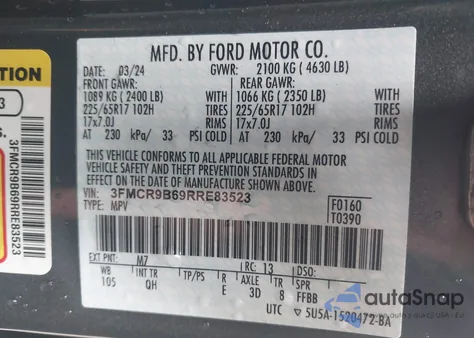 2024 Ford Bronco Sport Big Bend z USA, uszkodzony, nr VIN 3FMCR9B69RRE83523